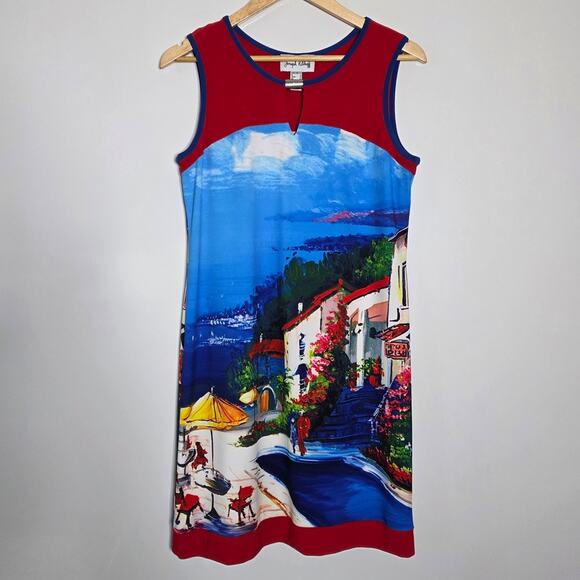 Joseph Ribkoff Blue/Multi Dress Style 182651 Colorful Sleeveless jersey Dress